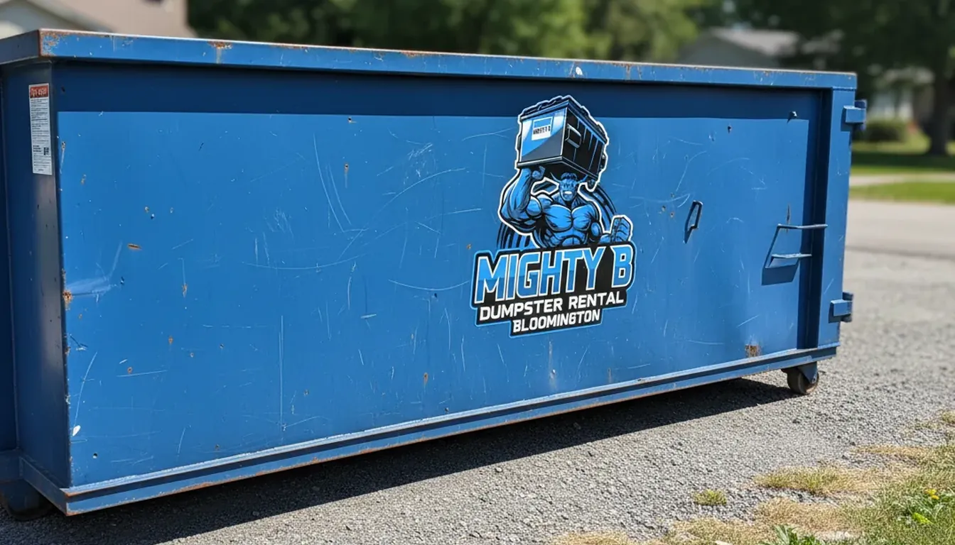 10 yard roll-off dumpster on a residential driveway in Bloomington, IL